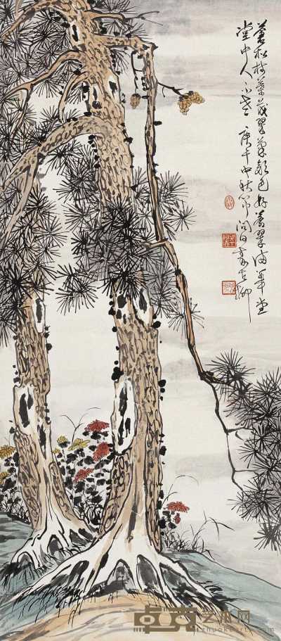 秦古柳 1930年作 松菊图 立轴 105.5×46cm